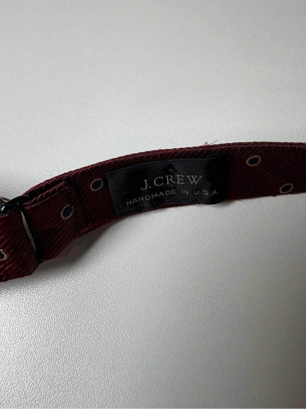 J. Crew Hand Made in USA 100% Silk Burgundy Adjustable Bow Tie with Dot Motif